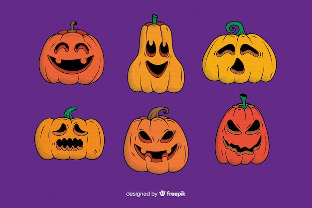 Free Vector collection of hand drawn halloween pumpkin