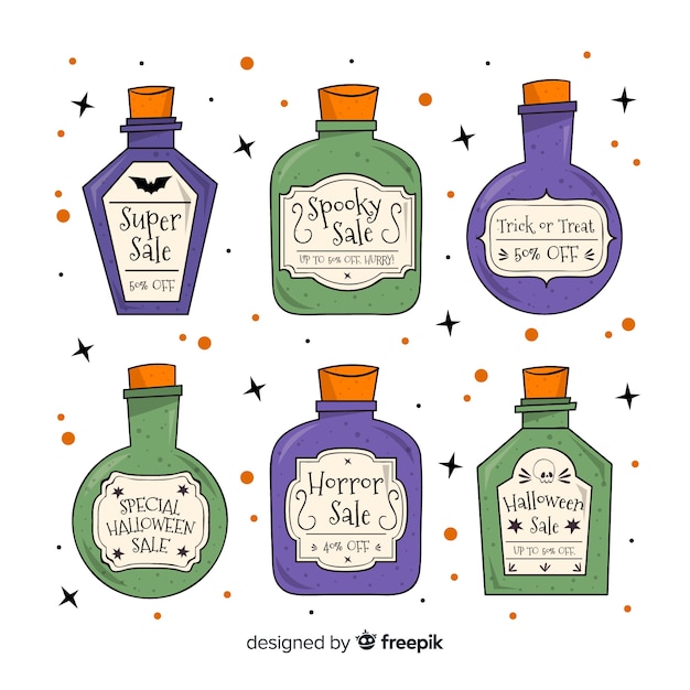 Free Vector collection of hand drawn halloween sale label