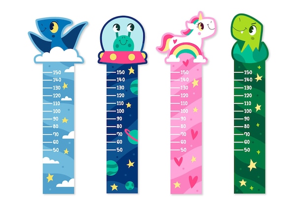 Collection of hand drawn height meter for kids illustrated