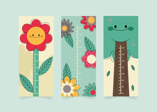 Collection of hand drawn height meter for kids illustrated