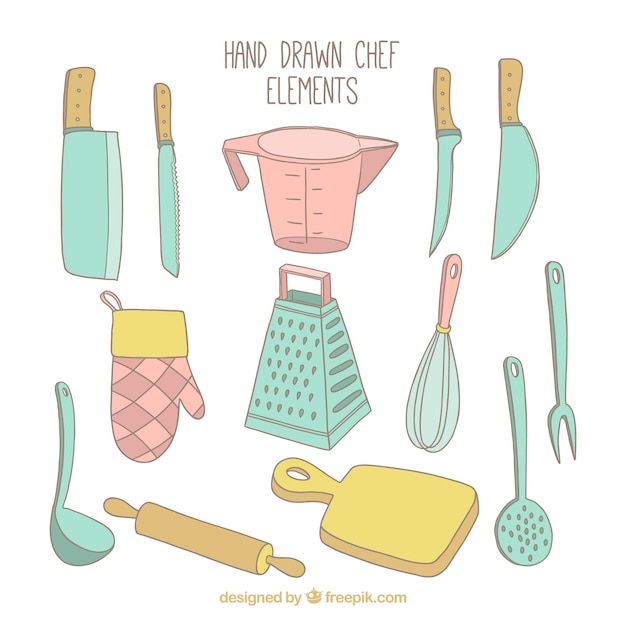 Free Vector collection of hand-drawn kitchen elements