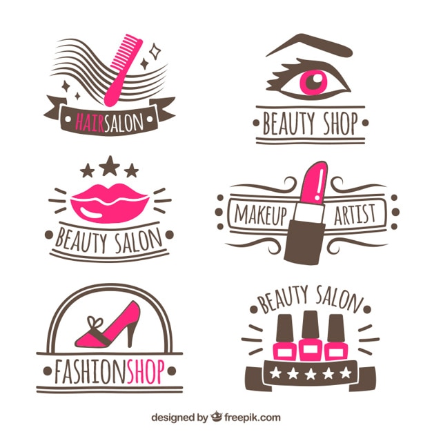 Free vector collection of hand-drawn logos for beauty salon