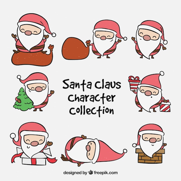 Free Vector collection of hand drawn lovely santa claus 