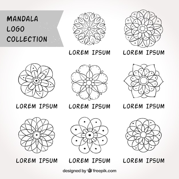 Collection of hand drawn mandalas logos