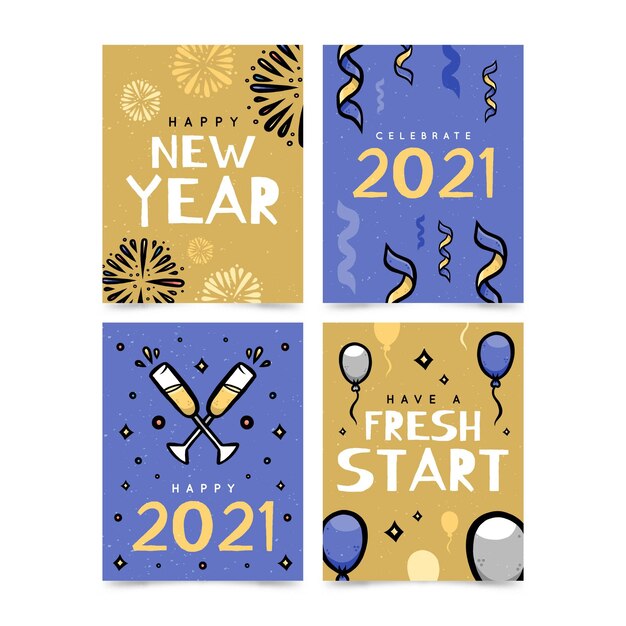 Collection of hand drawn new year 2021 card