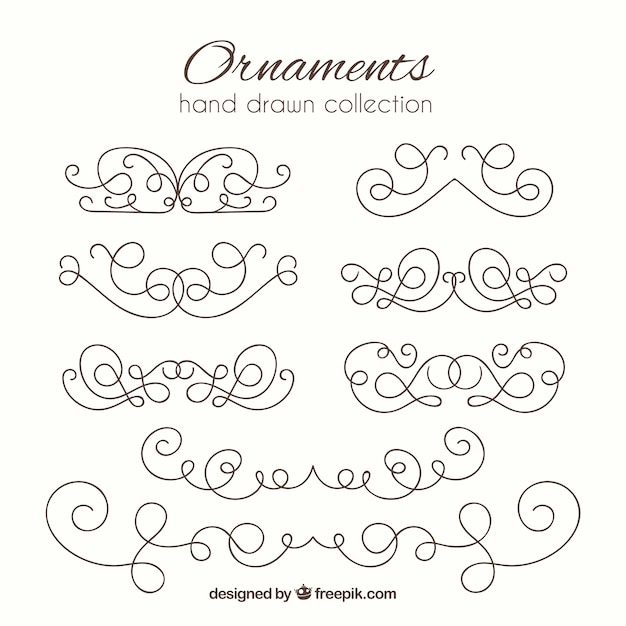 Collection of hand drawn ornamental element