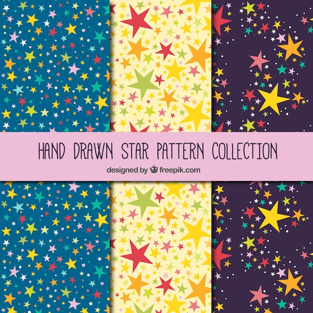 Collection of hand-drawn patterns with colorful stars