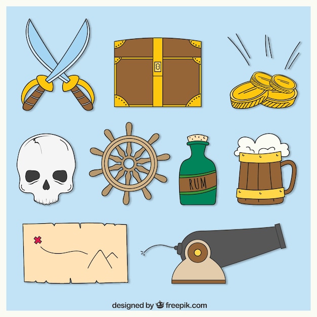 Free vector collection of hand-drawn pirate accessories