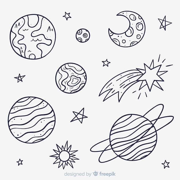 Free vector collection of hand drawn planet in doodle style