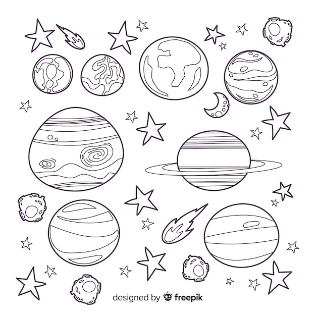 Free vector collection of hand drawn planets