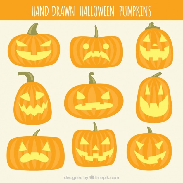 Free Vector collection of hand-drawn pumpkins to celebrate halloween