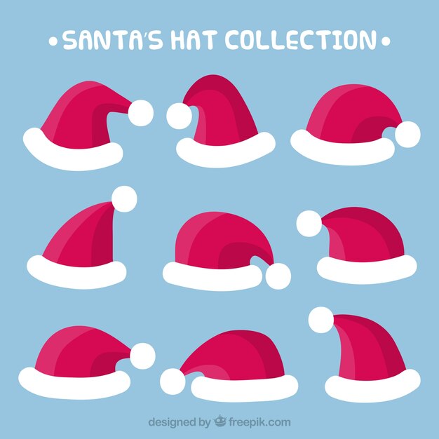 Collection of hand drawn santa claus caps