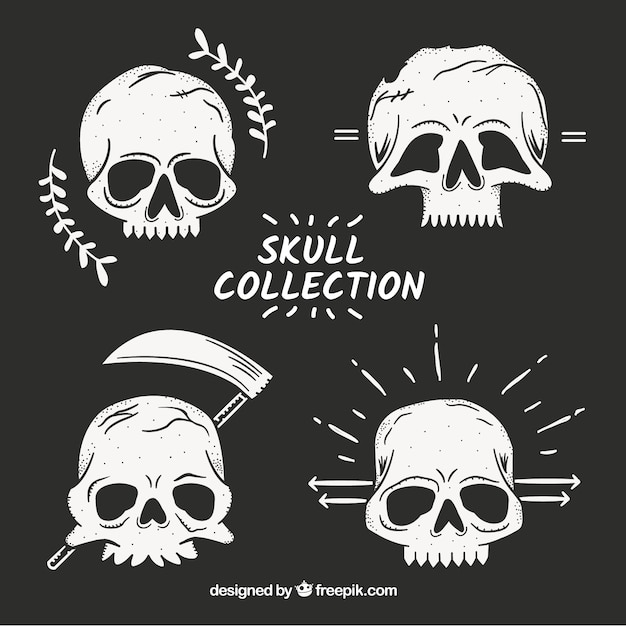 Free Vector collection of hand drawn skulls 