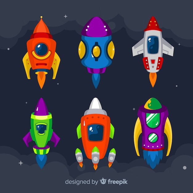 Free Vector collection of hand drawn spaceships