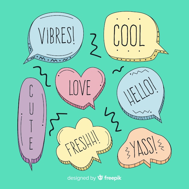 Collection of hand drawn speech bubbles with different expressions