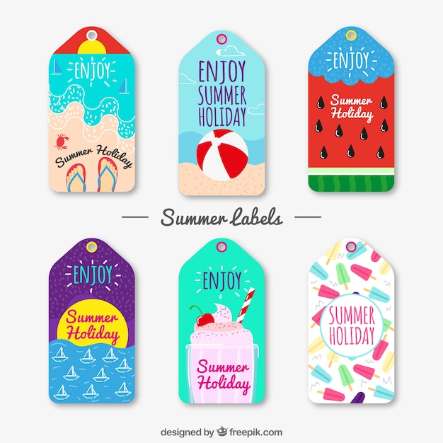 Collection of hand-drawn summer labels