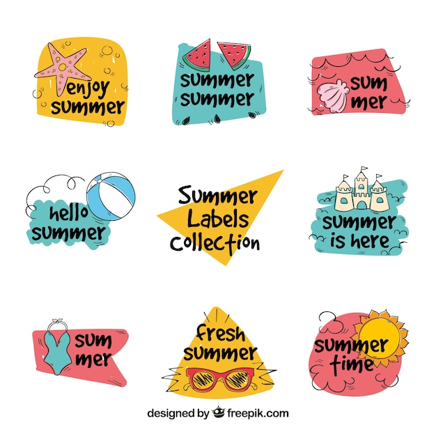 Free Vector collection of hand-drawn summer stickers