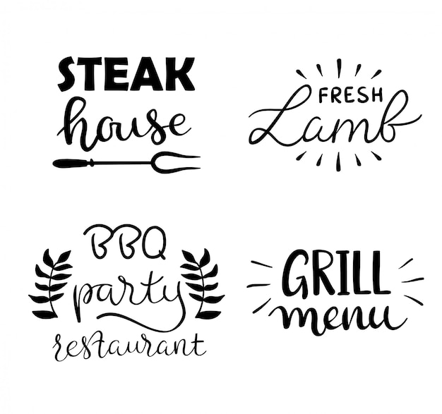 Free vector collection of hand drawn text of grilled food, sausages, chicken, french fries, steaks, fish