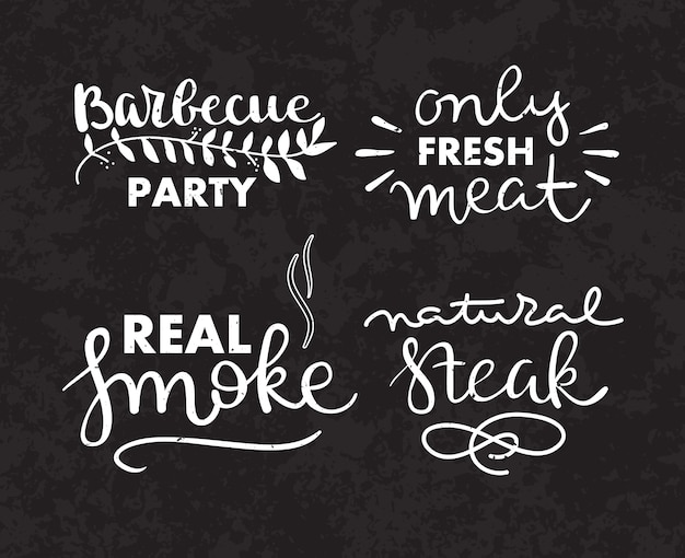 Free vector collection of hand drawn text of grilled food, sausages, chicken, french fries, steaks, fish