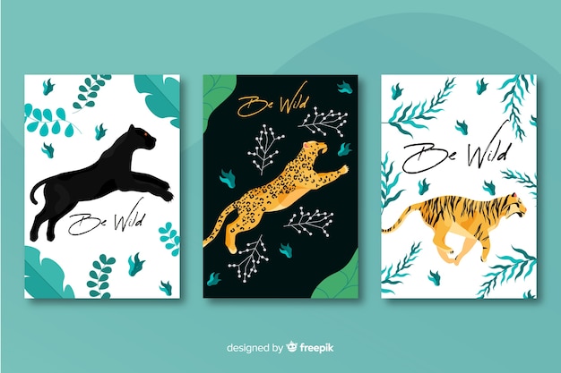 Free vector collection of hand drawn tiger cards