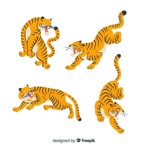 Collection of hand drawn tigers