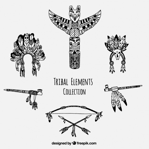 Collection of hand-drawn tribal accessories