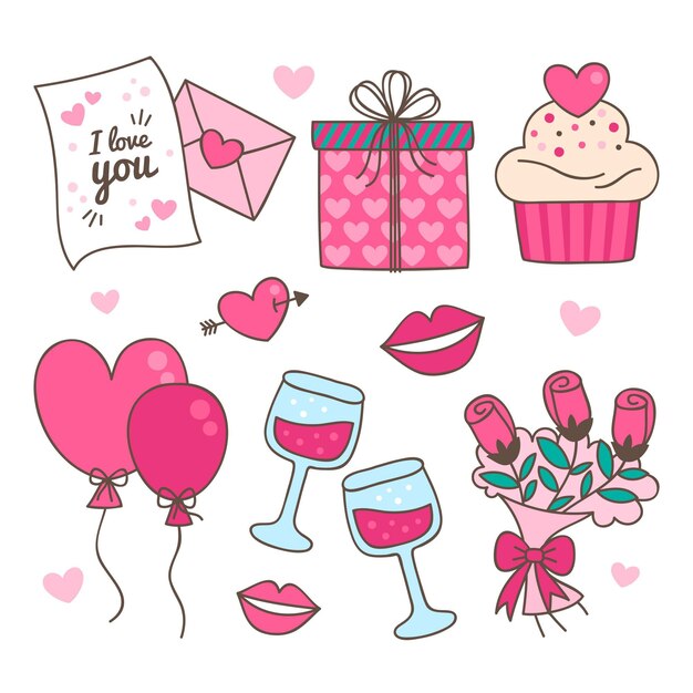 Collection of hand drawn valentine's day elements