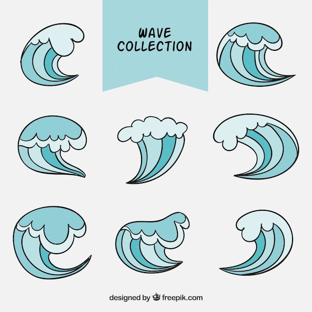 Collection of hand drawn wave