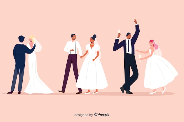 Free Vector collection of hand drawn wedding couple