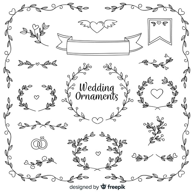 Collection of hand drawn wedding ornament