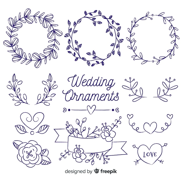 Collection of hand drawn wedding ornament