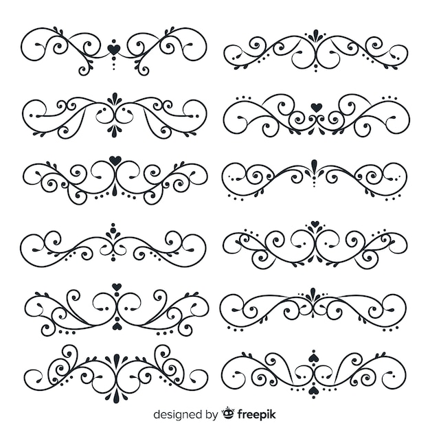 Collection of hand drawn wedding ornament