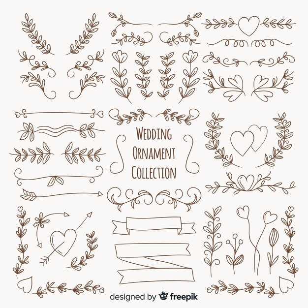 Collection of hand drawn wedding ornament