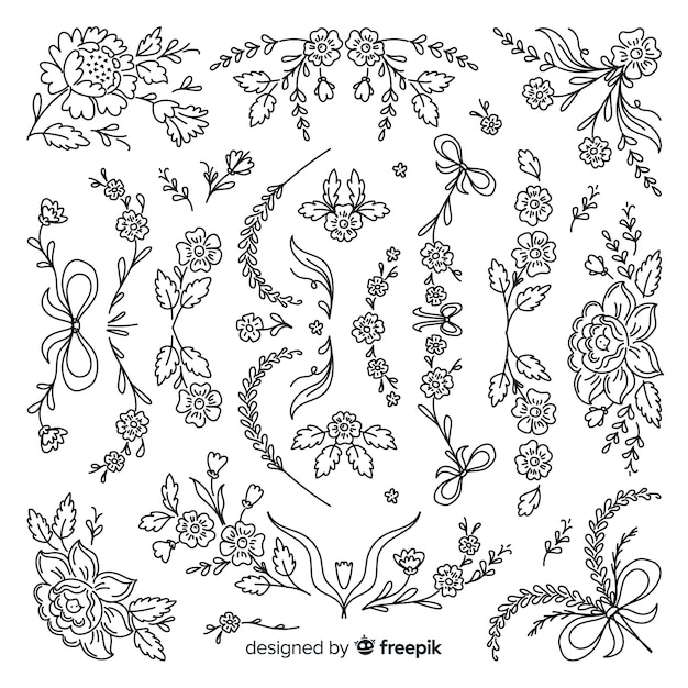 Collection of hand drawn wedding ornament 