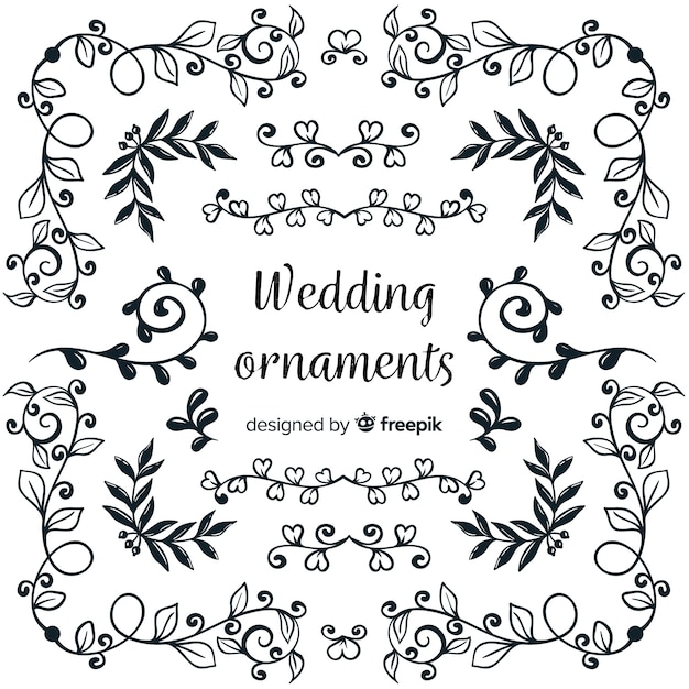 Collection of hand drawn wedding ornament