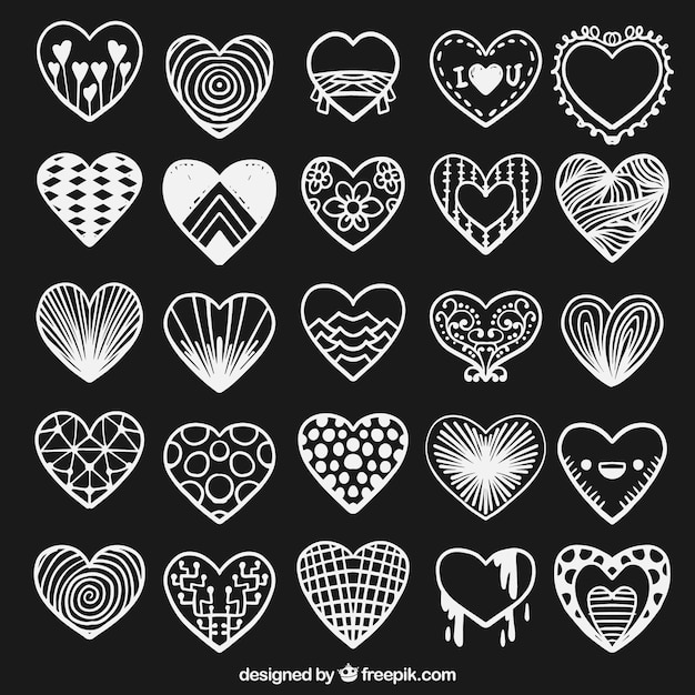 Free Vector collection of hand drawn white hearts 