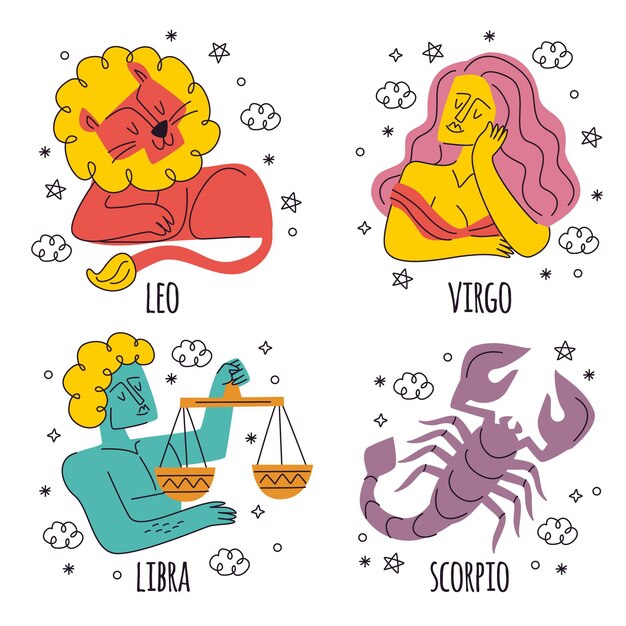 Collection of hand drawn zodiac signs