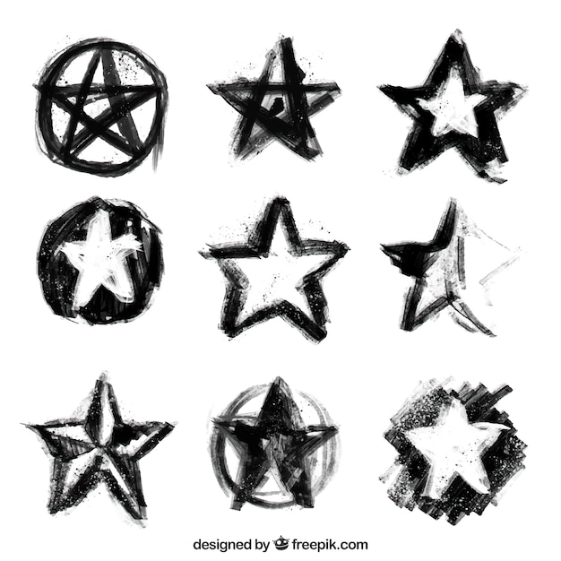 Free vector collection of hand-painted stars in black color