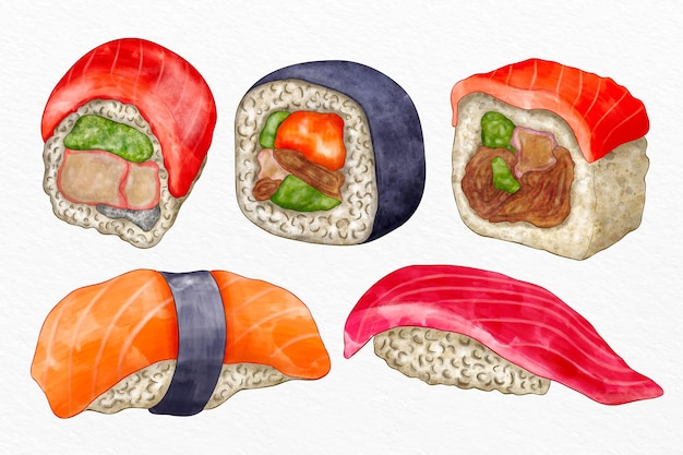 Free Vector collection of hand painted sushi