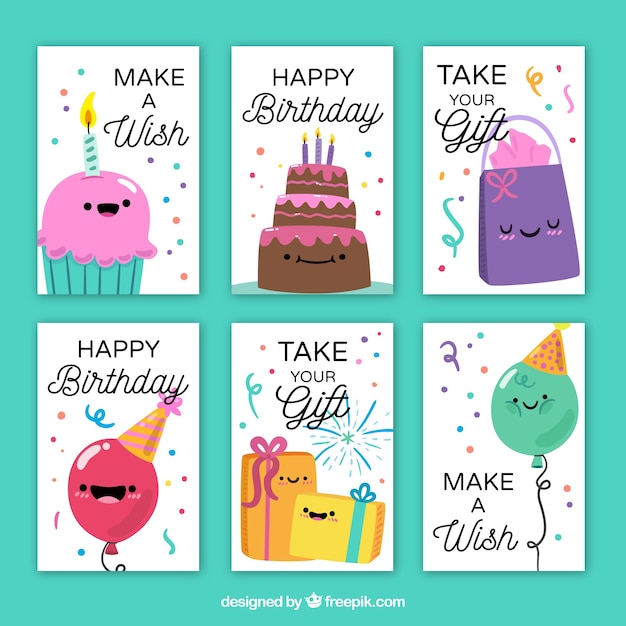 Collection of happy birthday cards with nice characters