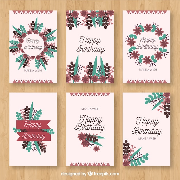 Free Vector collection of happy birthday floral cards in vintage style