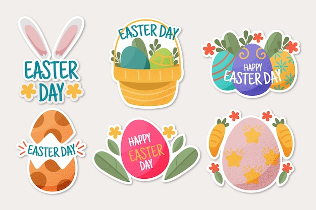 Collection of happy easter day badge hand drawn