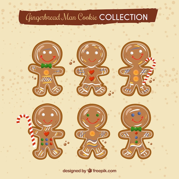 Collection of happy gingerbread man cookies