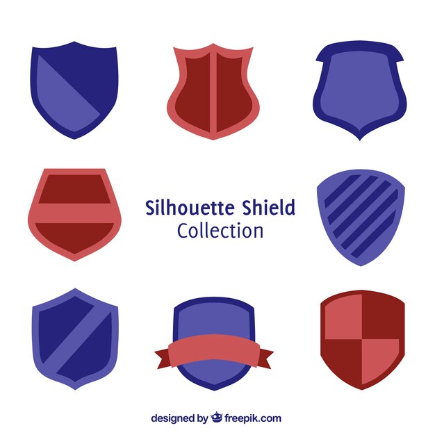 Collection of heraldic shields in flat design