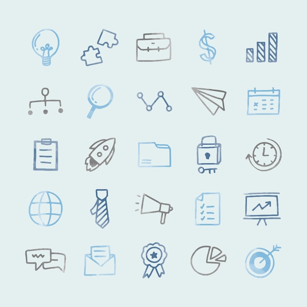 Collection of illustrated business icons