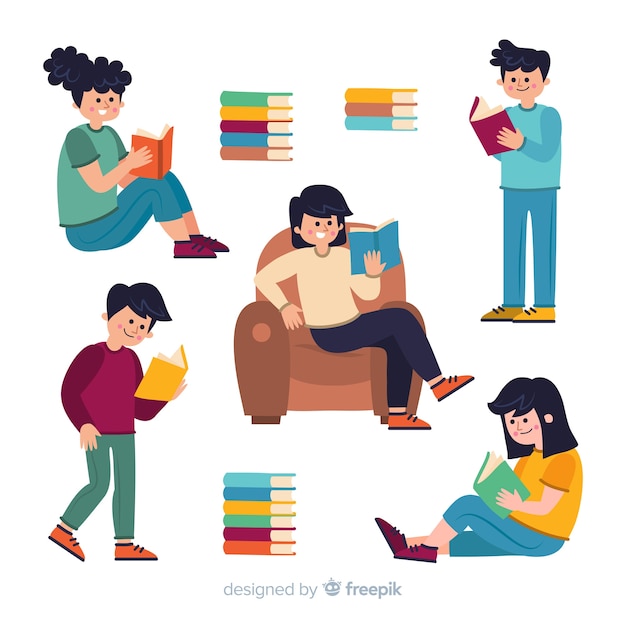 Collection of illustrated people studying 