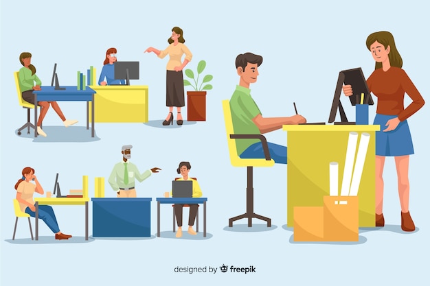 Free Vector collection of illustrated people working at their desks