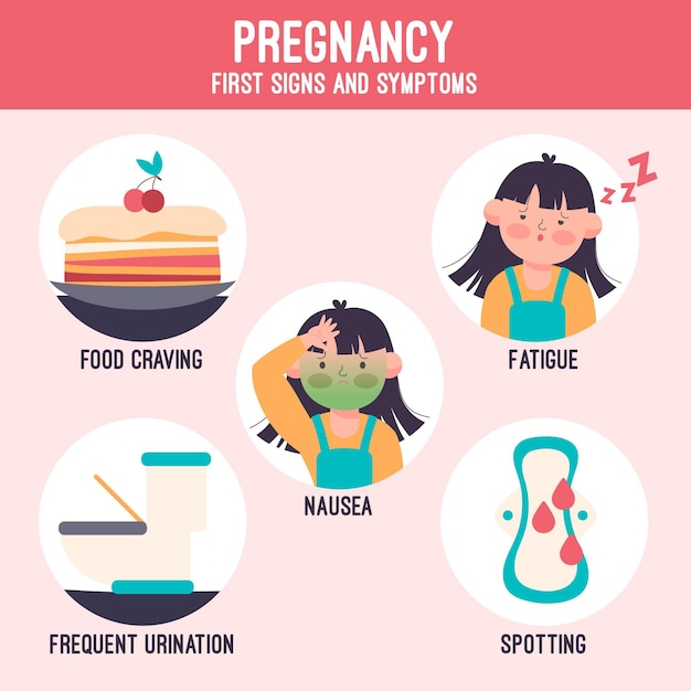 Collection of illustrated pregnancy symptoms