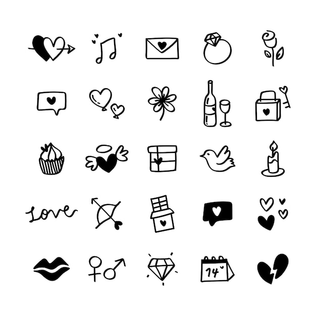 Collection of illustrated valentine&#39;s icons