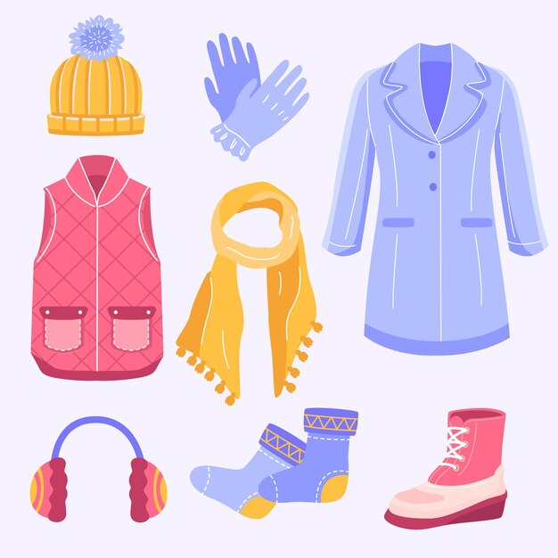 Collection of illustrated winter clothes